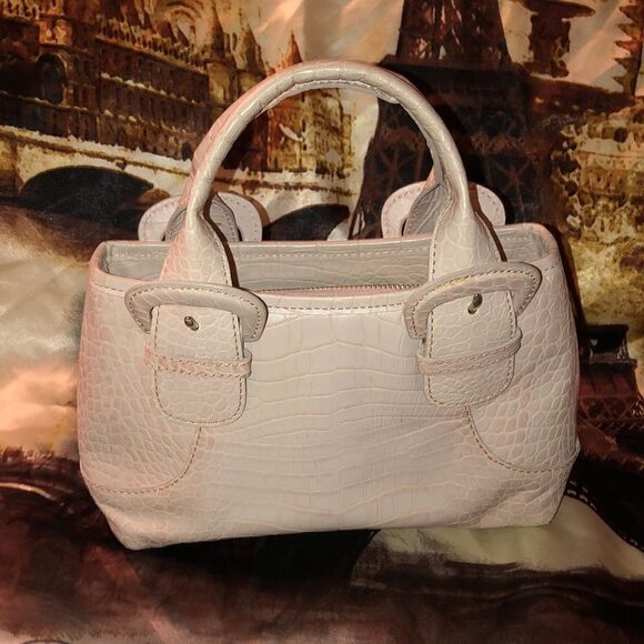Cole Haan Mini Satchel Croc Print Embossed Leather Blush Pink Nude - Picture 2 of 16